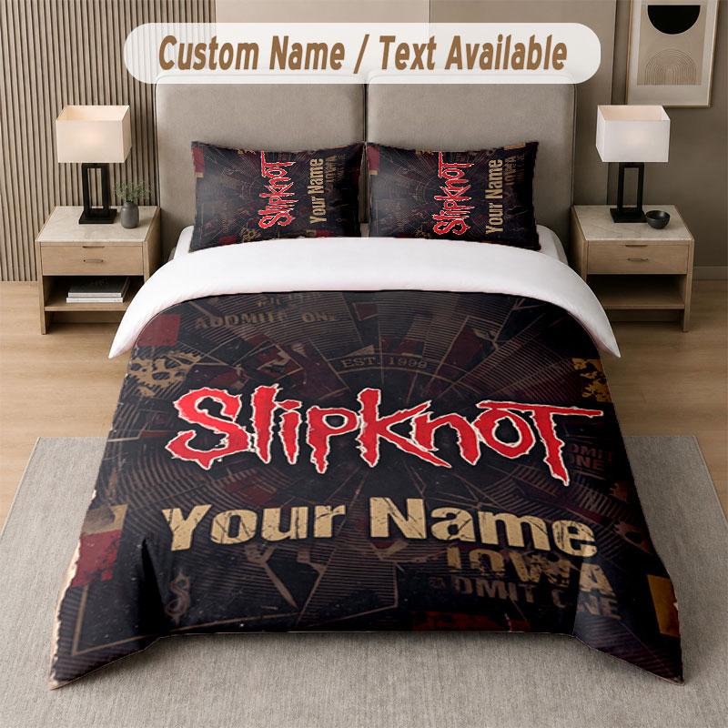 Custom Bedding Set Slipknot Pattern, Print Name Text 1 Duvet Cover Plus 2 Pillowcases Home Textile