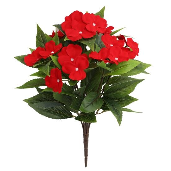 8 Bundles Artificial Impatiens Flowers for Outdoors UV Resistant Faux Impatiens Bushes Fake Silk Shrubs with Stake for Outside Front Porch Garden