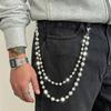 SHIXIN New Trendy Rhinestone Ball Bead Keychain Pants Chain Men Hip-hop Imitation Pearl Acrylic Jeans Trousers Chain Accessories