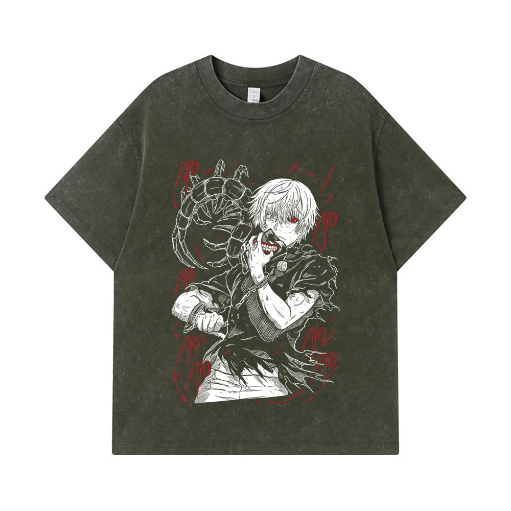 275 GSM Washed T-shirts 100% Cotton Tokyo Ghoul V1 Print Unisex Heavy Cotton T Shirt