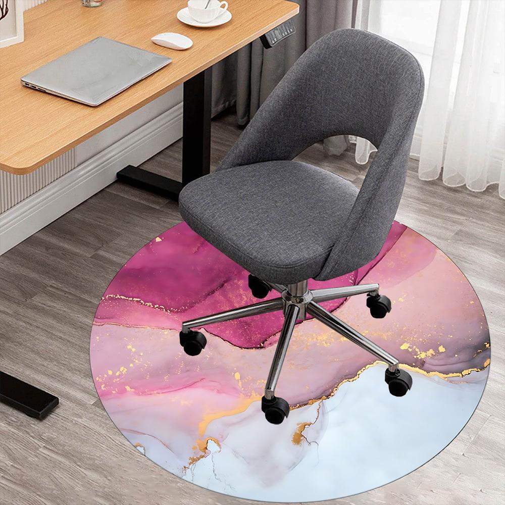 

1pc Marble Texture Gold Leaf Round Chair mat Area Rug - Non-Slip, Floor Mat for Office, Bedroom, and Indoor Decor c1125600 80cm by 80cm