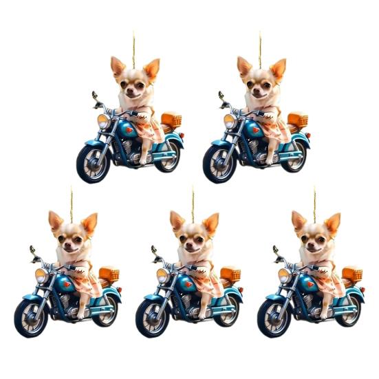 Vánoční dekorace Štěně Jízda na motocyklu Akrylový přívěsek Vánoční stromeček na zavěšení do auta na prázdniny