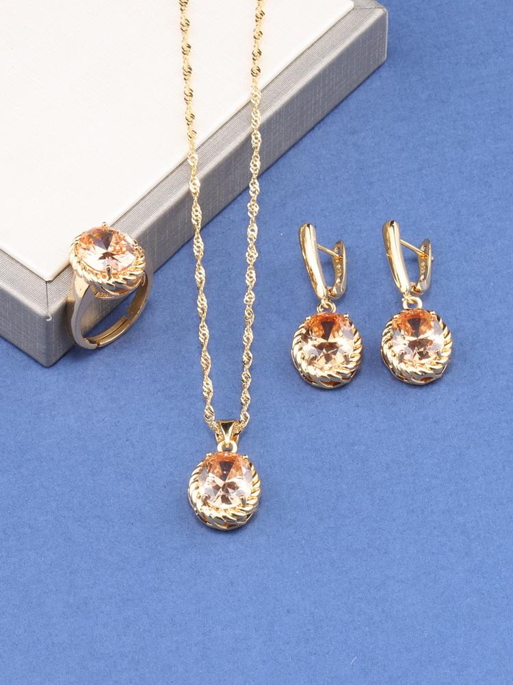 Romantic Wedding Fashion Women Accessories Necklace And Earrings Ring Colorful Zircon Sets  Gold Plated Jewelry For You Gift