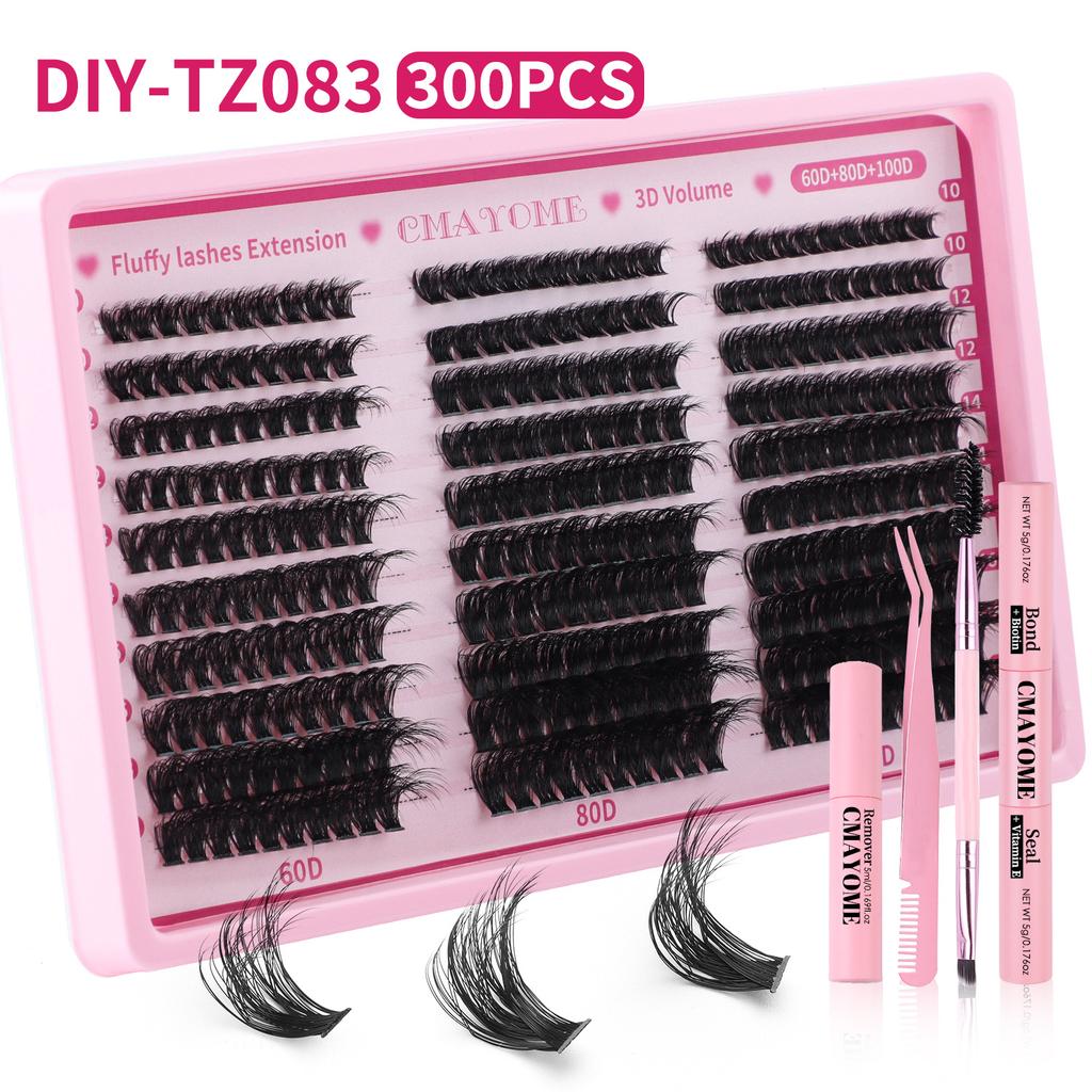 Thick False Eyelashes 300 Tufts Single Tufts 10-18Mm With Glue Set