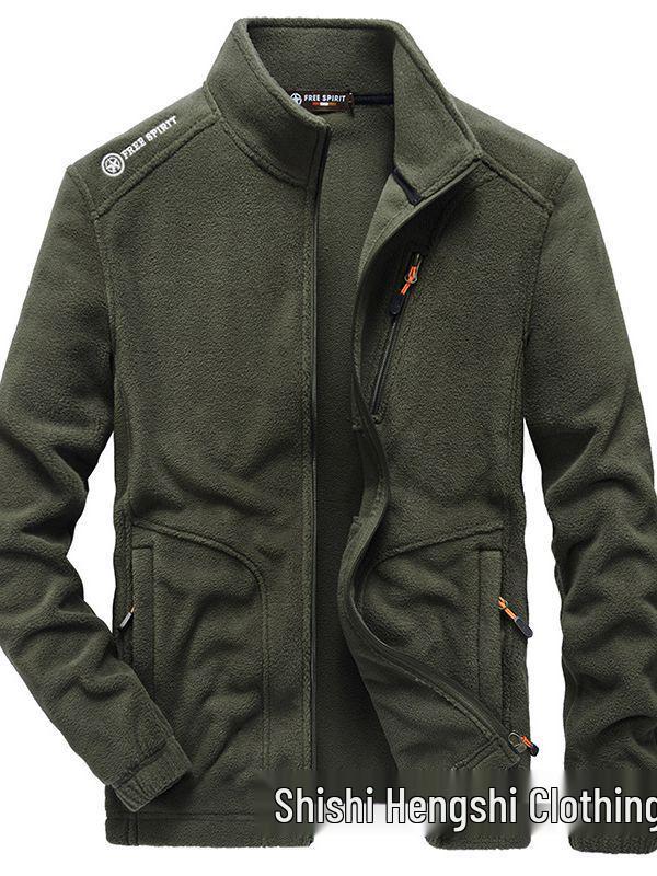 Men's Zipper Fleece Jacket with Side Pockets - Green Youth Style