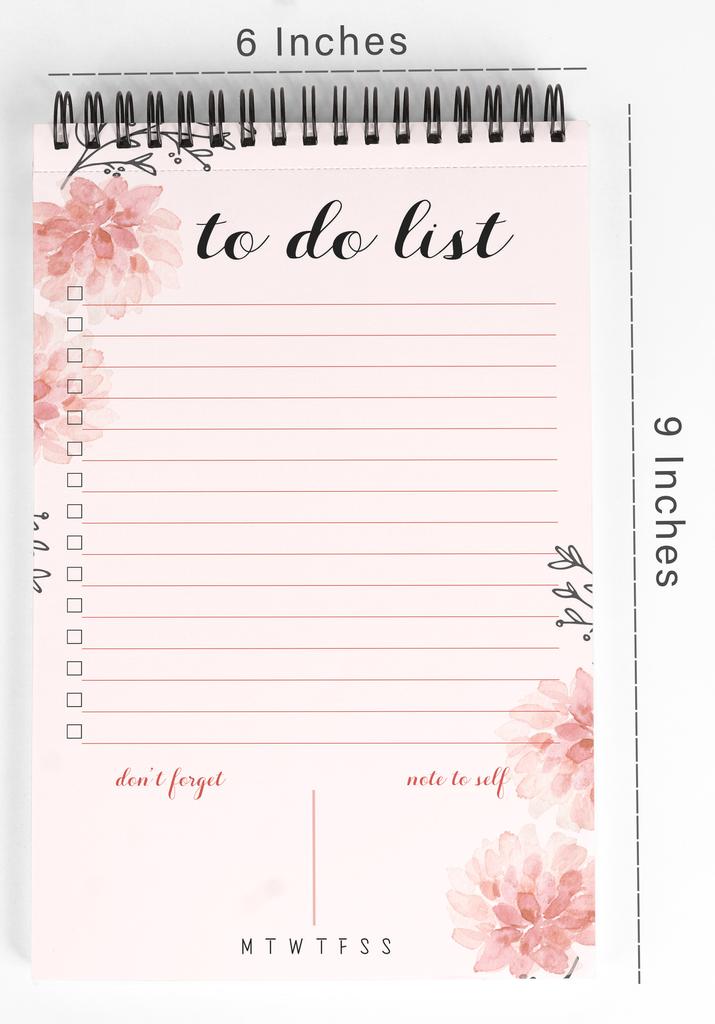 Inkdotpot To Do List Notepad – 6” X 9” Paper Stationery, Floral To Do List Spiral Notepad Daily Checklist-(50 Sheets)