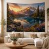 Aesthetic Mountain Wall Tapestry Sunset Lake Wall Hanging Nature Landscape Backdrop Pine Tree Room Decor Fabric Tapestries