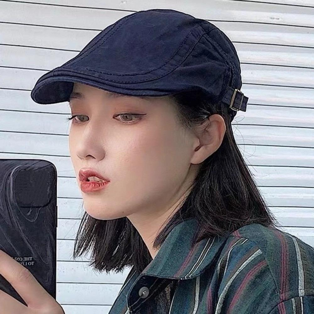 Solid Color Retro Newsboy Caps Adjustable Flat Visor Cap Fashion Vintage Berets Hat  Male Female