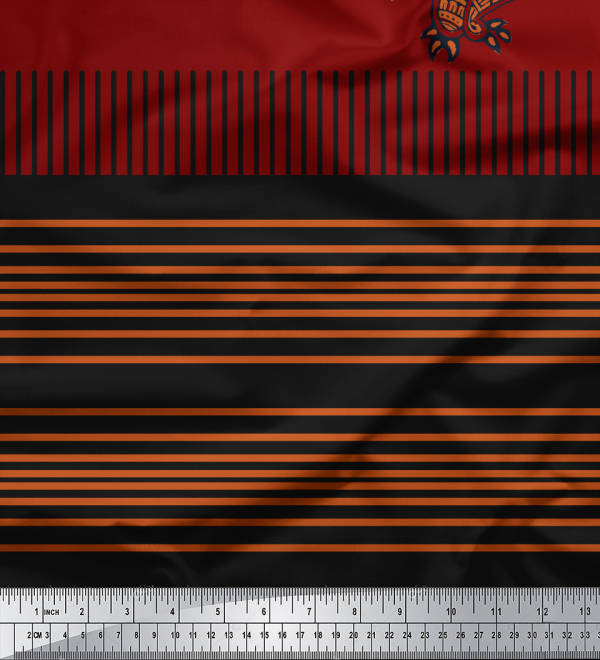 Soimoi Japonská krepová saténová látka pruhovaná a s panely s pávím vzorem, potisky po metru 42 palců