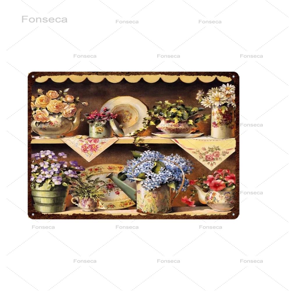 Vintage Flowers Metal Sign Garden Floral Retro Tin Plaques Home Decoration Wall Art Iron Painting 20X30Cm