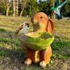 Resin Rabbit Bird Bath Feeder Outdoor Backyard Lawn Garden Ornament Craft Gift