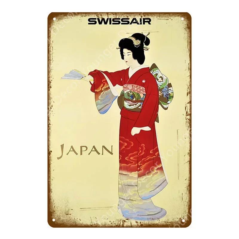 Japan Travel Poster Japanese Ukiyoe Metal Tin Signs Retro Old Style Wall Art Painting Plaque Home Bar Room Decor Vintage Plate