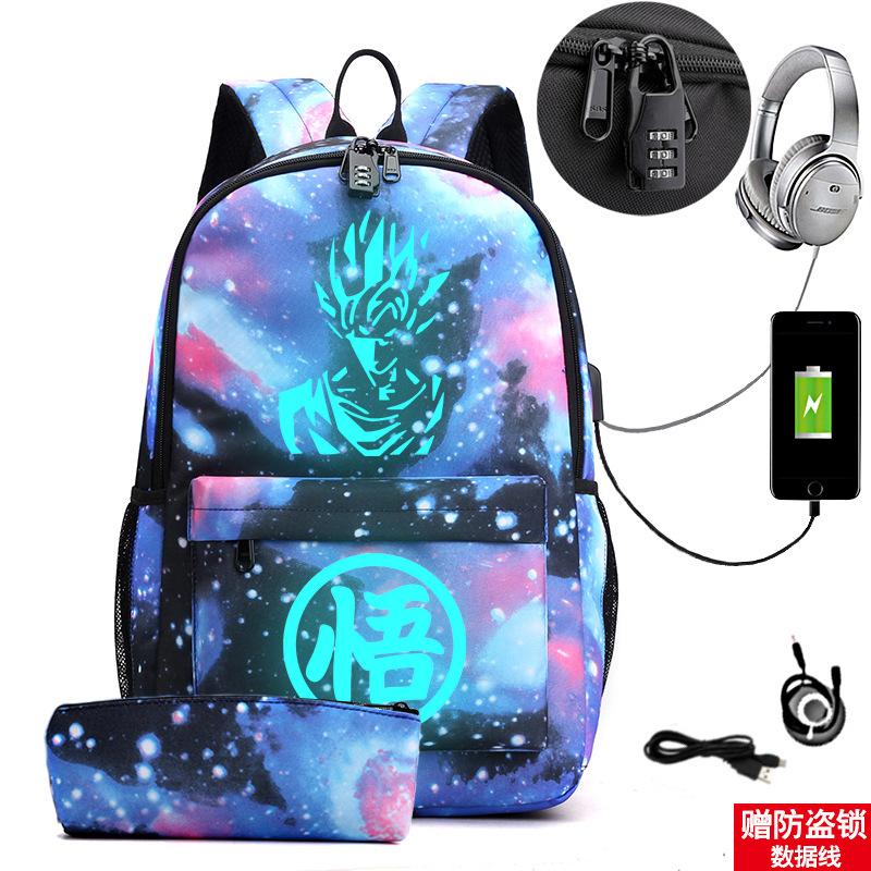 Usb Large Capacity Leisure Travel Backpack Animation Printing Luminous Schoolbag Student Pencil Case
