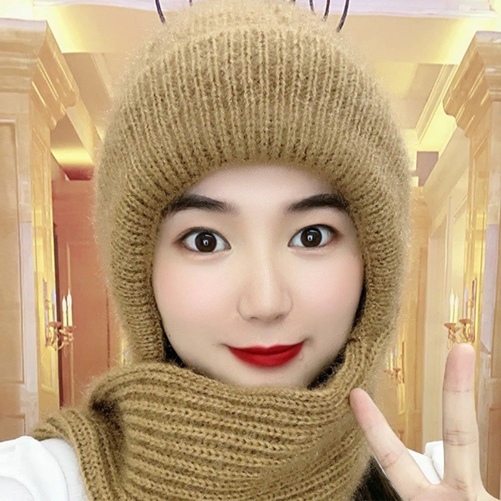 Knitted Beanie Hat Scarf Windproof Neck Warmer Winter Ear Protection Cap  Women
