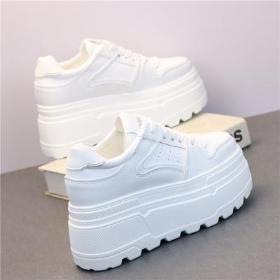 Zapatillas de Plataforma de Moda de 8CM para Mujer Zapatos Blancos Tacón Cómodo Antideslizante Cuero Genuino Zapatos Casuales para Mujer para Caminar