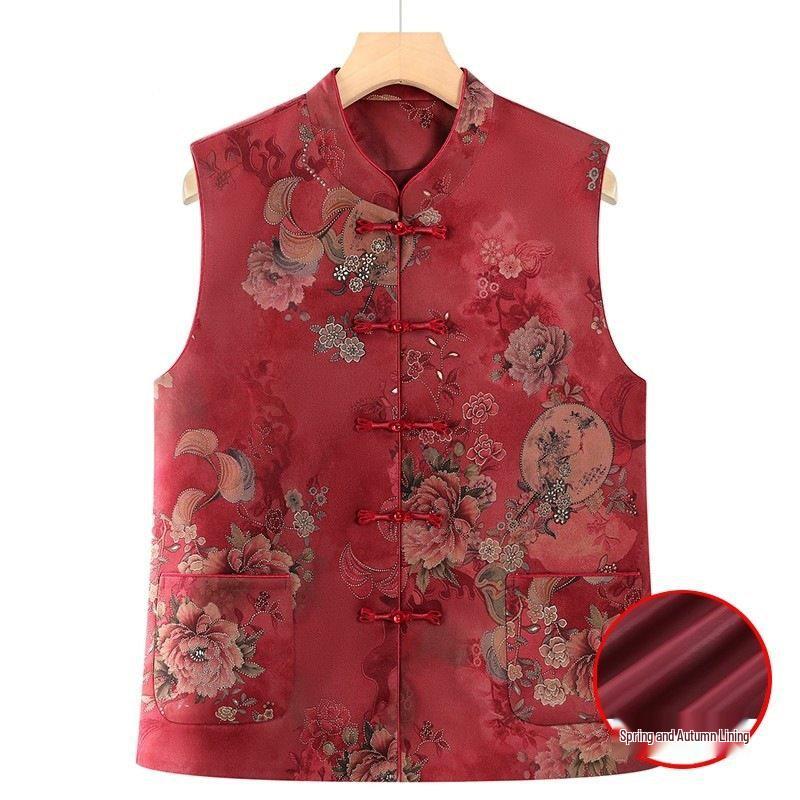 Grandma’s Autumn Sleeveless Vest: Middle-Aged & Elderly Women’s Chinese-Style Top for Spring/Fall 3XL (115-130 lbs)