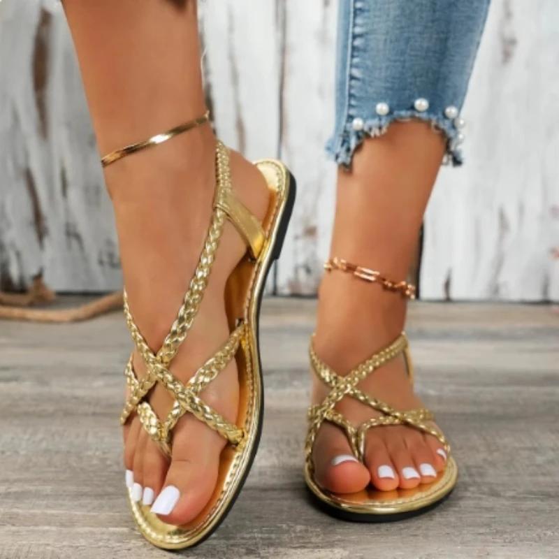 Fashion Women's Pio Reset Braided Sandals, Outdoor Slippers, Lightweight, Synthetic Fascia Straps, Fashion, Summer