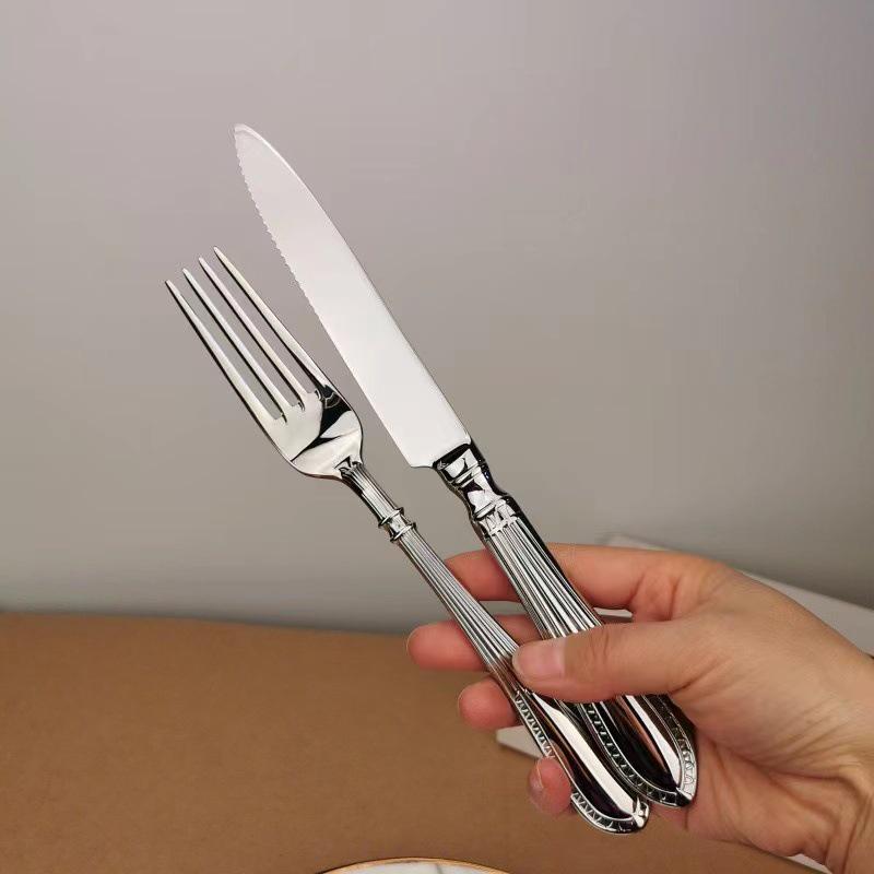 304 Stainless Steel Lace Pattern European Cutlery Set: Elegant Knives, Forks, and Spoons for Hotels and Homes