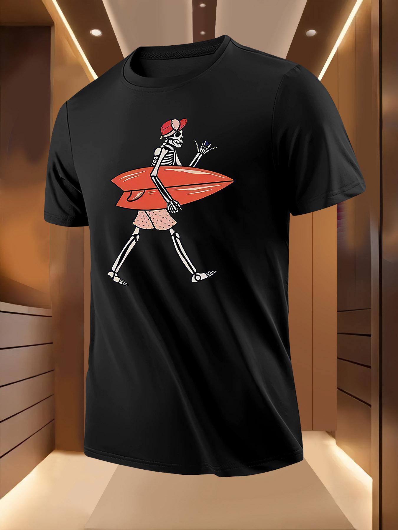 Skeleton Surfer Graphic Tshirt - Breathable Lightweight P... L