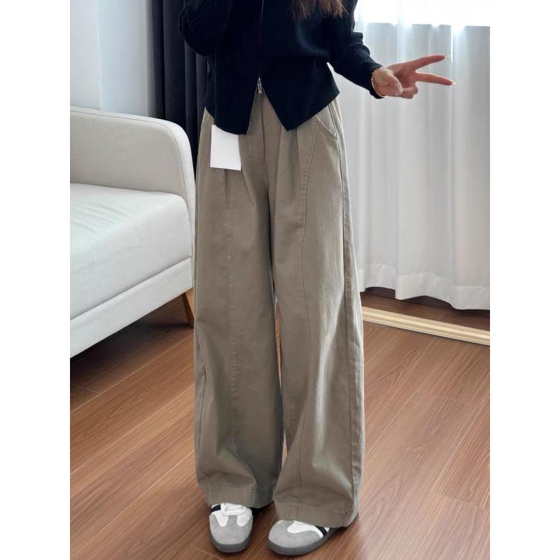 Women's Autumn High-Waisted Wide-Leg Cargo Jeans - Plus Size Relaxed Fit for Pear-Shaped Bodies