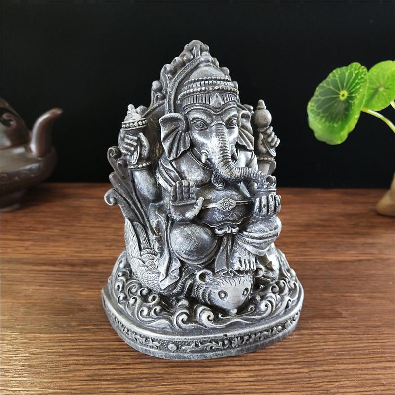 Estatua de Ganesha de 12 cm, Buda, elefante, dios, esculturas hechas a mano, resina marrón, decoración vintage para el hogar y el jardín, estatuas de Buda de meditación.