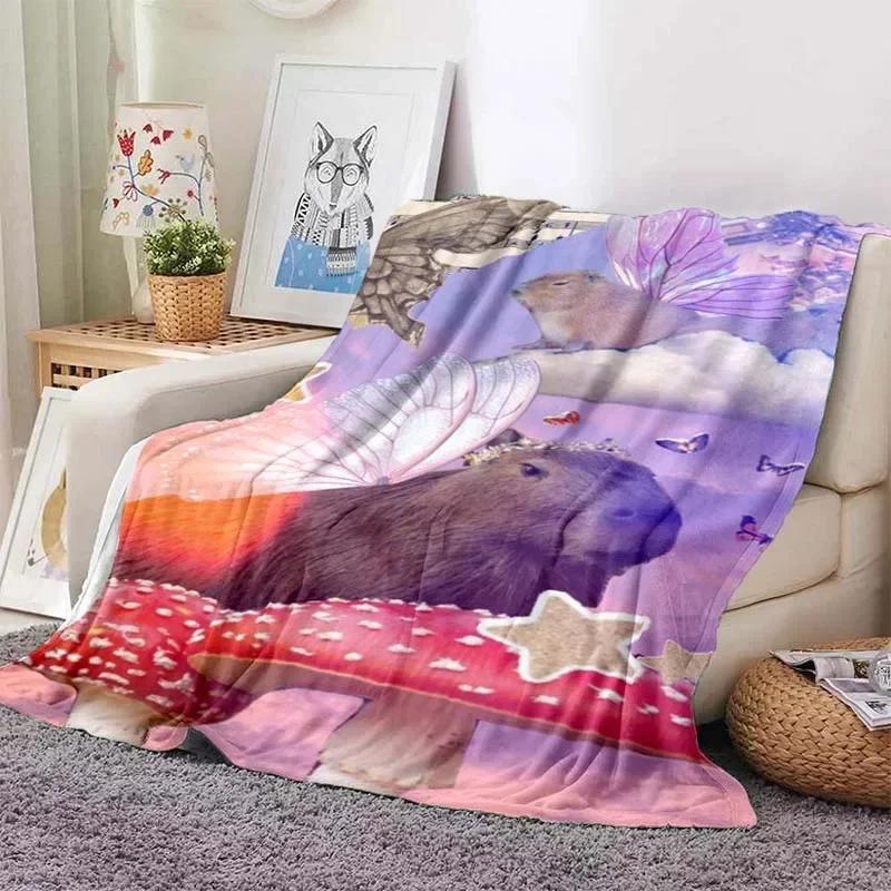 Kawaii The Capybara Club Home Cartoon Printed Blanket Picnic Blanket Warm Flannel Soft and Comfortable Home Travel Birthday Gift