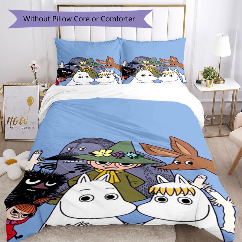 3pcs Moomin Bedding Set Duvet Cover Closure Includes 1 Duvet Cover & 2 Pillowcases, Soft and Comfortable for All Seasons.