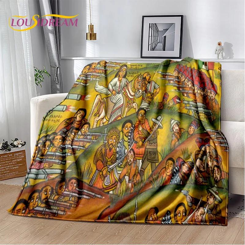 HD Africa Ethiopian Painting Art Cartoon Blanket,Soft Throw Blanket for Home Bedroom Bed Sofa Picnic Travel Office Cover Blanket
