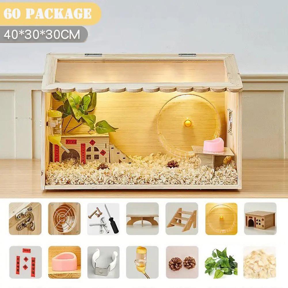 

Дерев яна клітка для хом яка Ліжко для домашніх тваринДерев яні будиночки для хом яків Спеціальна коробка для розведення карликових сирійських хом яків 40*30*30cm - Advanced