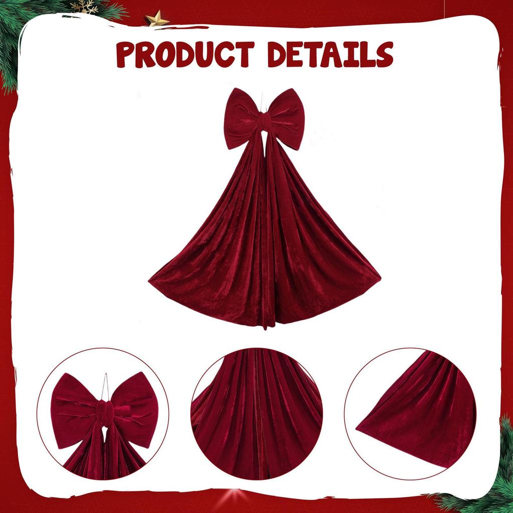 Christmas Red Big Bow Decor Velvet Large for Shower