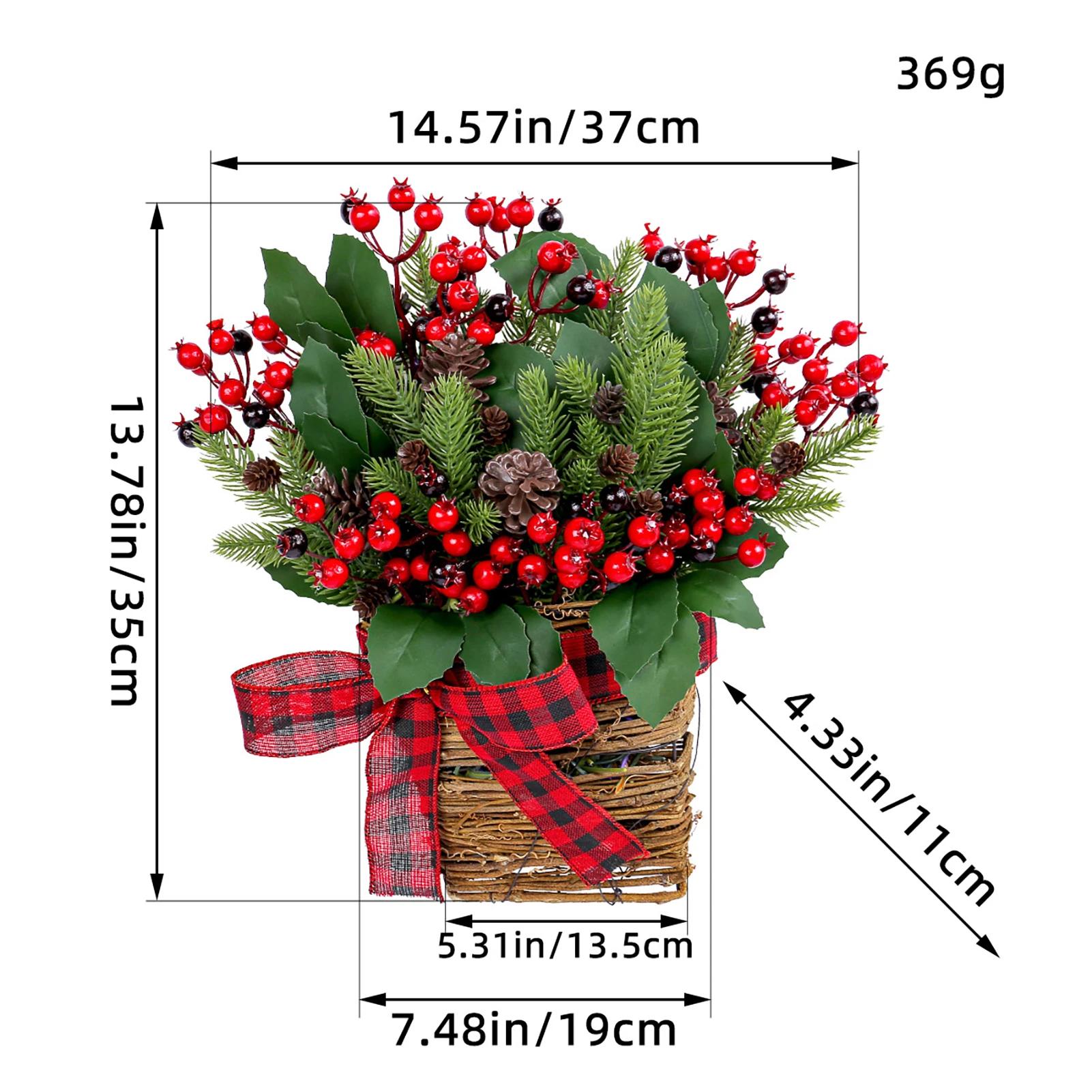 Simulated Red Fruit Pinecone Pine Needle Flower Basket Christmas Wall Hanging Simulation Flower Hanging Plant Pendant Home Decor