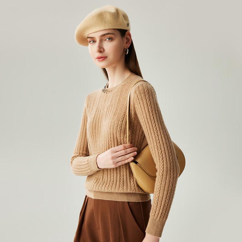 Zhao Jun Women's 2025 A/W 100% Cashmere Rhinestone Cable Knit Round Neck Sweater