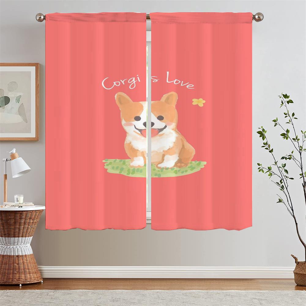 

Корги Шторы для спальни 2 шт. Роскошные шторы для гостиной для дверей Жалюзи Занавеска для окна Подхваты Кудри Тюль на кухне W50xH70cmx2pcs-CL