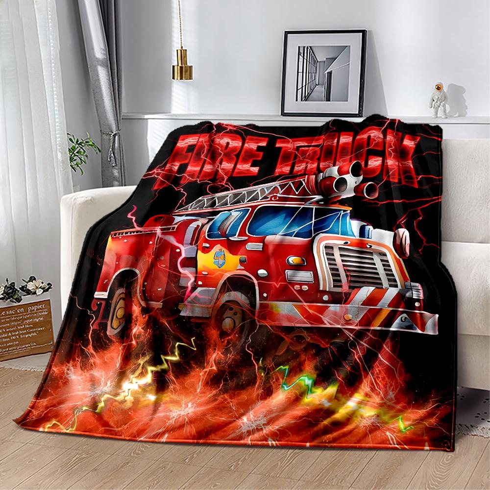 Fire Truck Adventure Blanket Durable Comfort Suitable for Chair Bed Couch Four Seasons Universal Playful Design Gift for Travel Home Birthdays