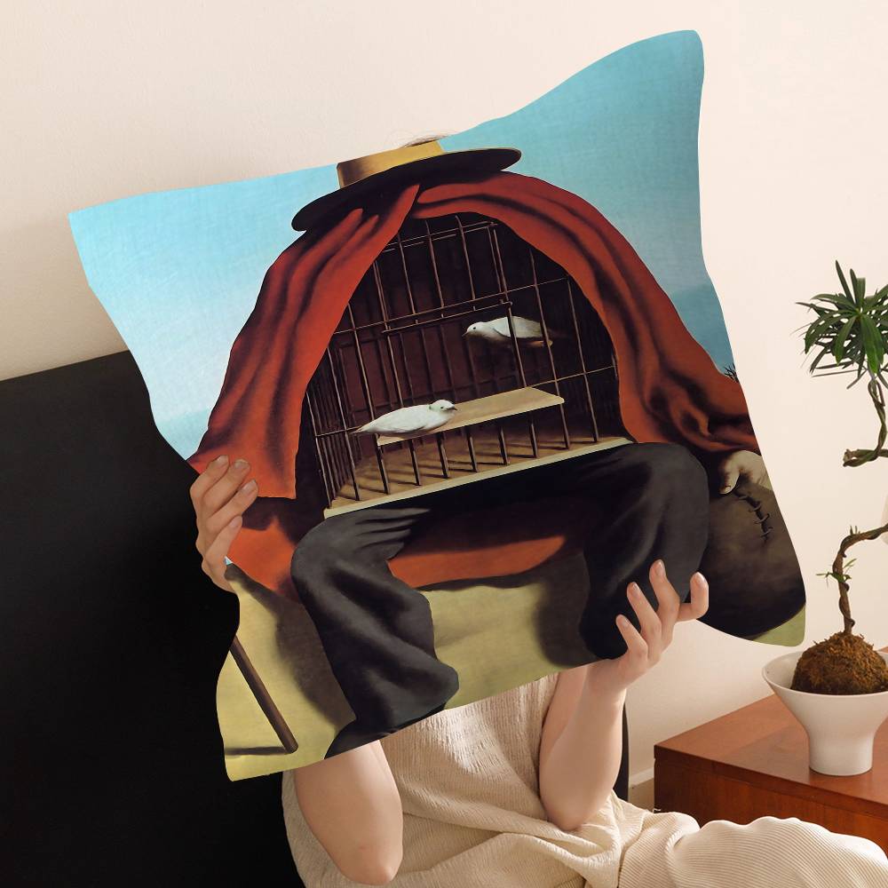 Surrealismo Rene Magritte Opera d'Arte Classica Immagine Personalizzata Testo Cuscini Decorativi per la Casa Regali per la Casa 45x45cm