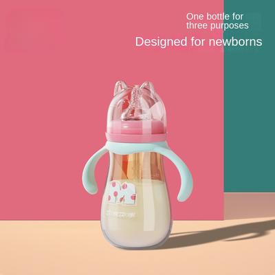 160/240/330ML Baby Bottles Feeding Bottle Baby Wide-caliber Milk Bottle with Straw Handle Newborn Baby Straw Bottle Accessory