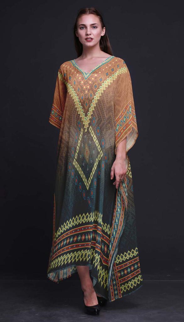 Phagun Aztec Geometric Long Caftan Maxi Dress Beach Swimwear Cover Up Womens
