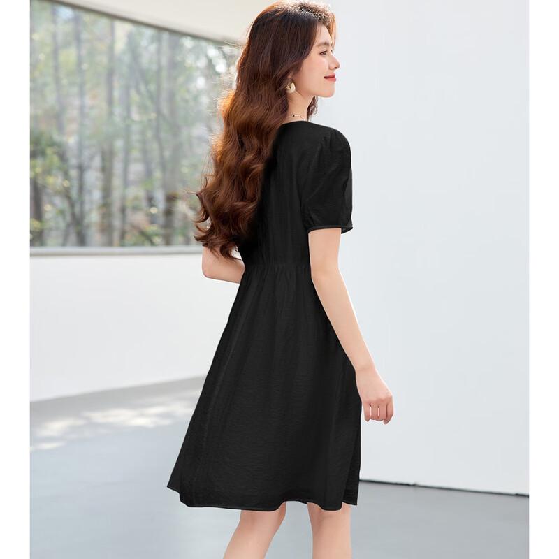 Sanpowa Women's V-Neck Midi Dress with Fitted Waist