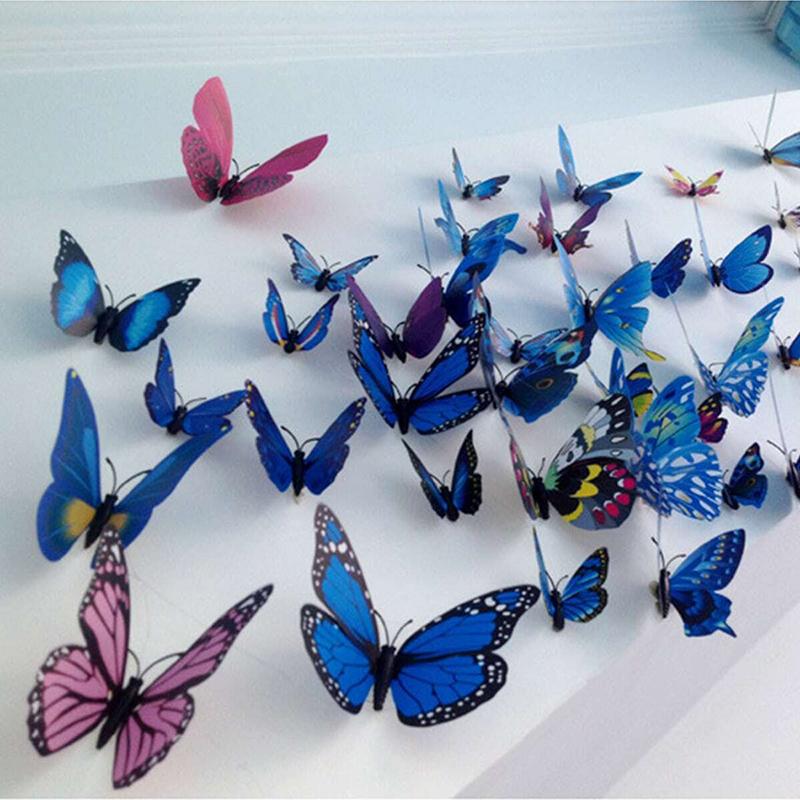 12pcs/set Colour 3D Butterfly Stereo Wall Decoration PVC Magnetic Refrigerator Sticker Simulated Butterfly Scene Layout TMZ