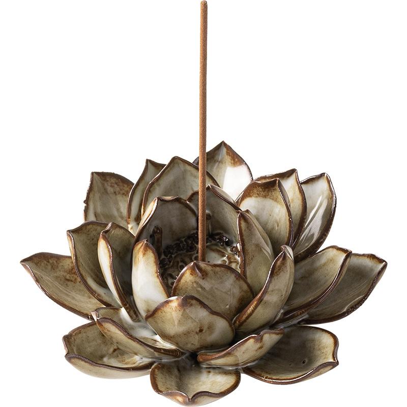 1pcs Creative Handmade Incense Holder Lotus Plate Burner Home Indoor Retro Base Ceramic Ornament Safe Material