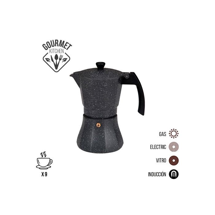 Cafétière - EDM - Aluminium - 9 Tasses - Compatible tous types de cuisines - Noir