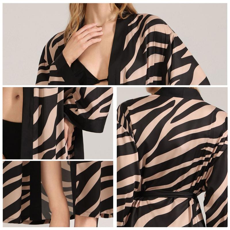 Sexy Luxury Sleepwear Robe Long Sleeve Pearl Sheer Chiffon Nightgown Pajama Loungewea for Women