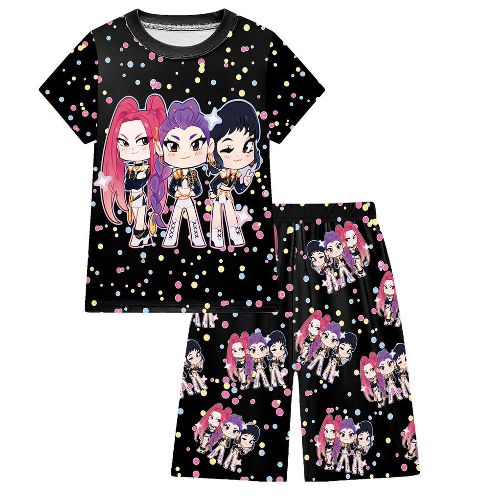 

Детские Девочки Аниме Мультфильм ПОП Певица Руми Зои Мира С Принтом Повседневная Футболка с Коротким Рукавом Шорты Штаны Пижамы Комплекты для Сна 160cm