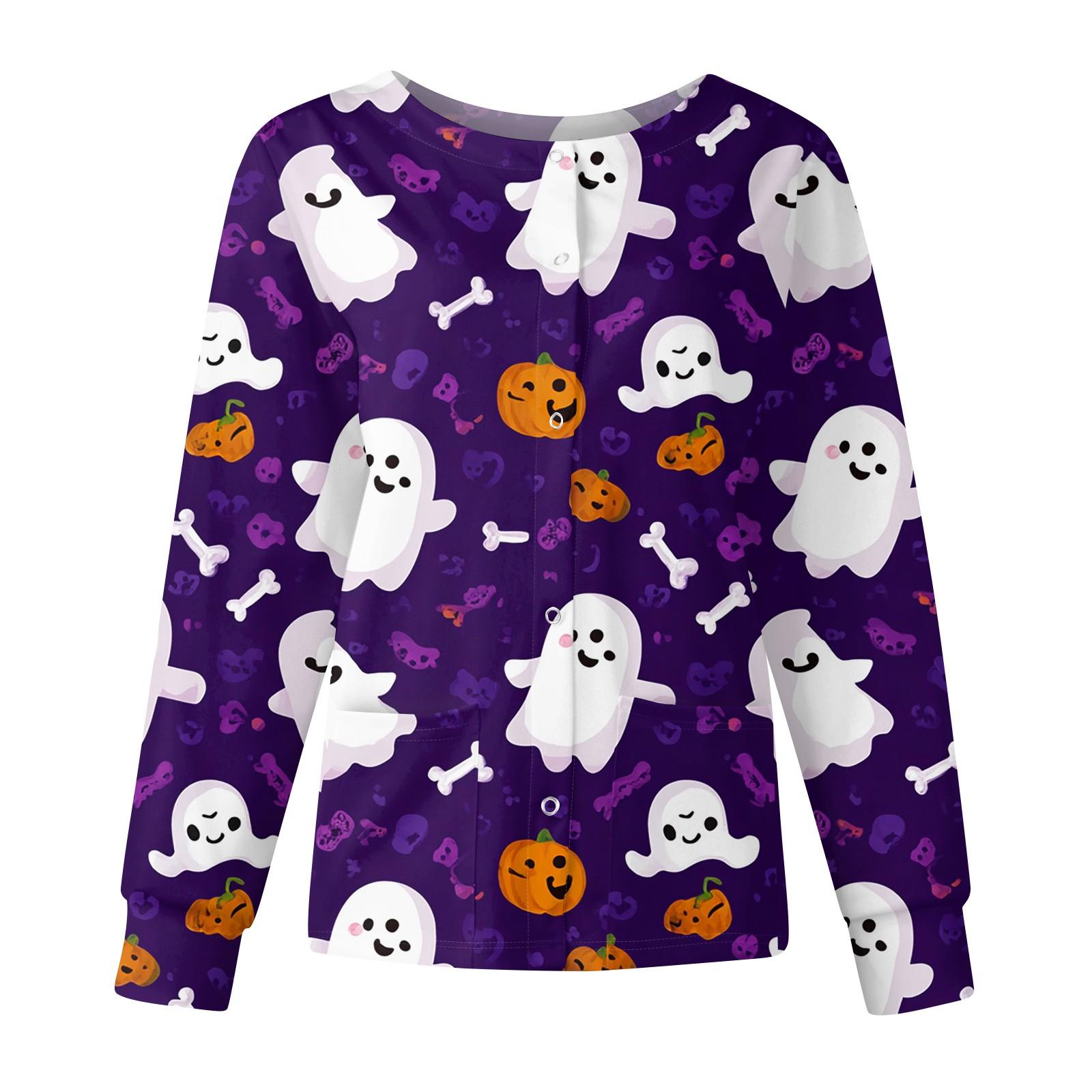 

Женская повседневная модная куртка с длинными рукавами, воротником-стойкой, однобортная, с принтом на Хэллоуин, рабочая куртка, топы L фиолетовый