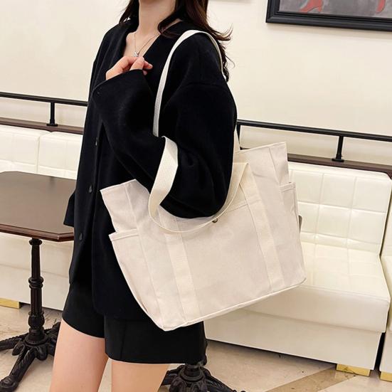 Üniseks Kanvas Omuz Çantası Büyük Kapasiteli Tote Fermuarlı Kapatma İş Seyahat Kolej Sokak için Günlük El Çantası