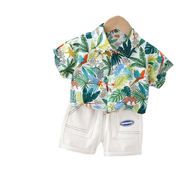 2023 Summer Boys' Korean Short-Sleeve Shirt & Denim Shorts Set