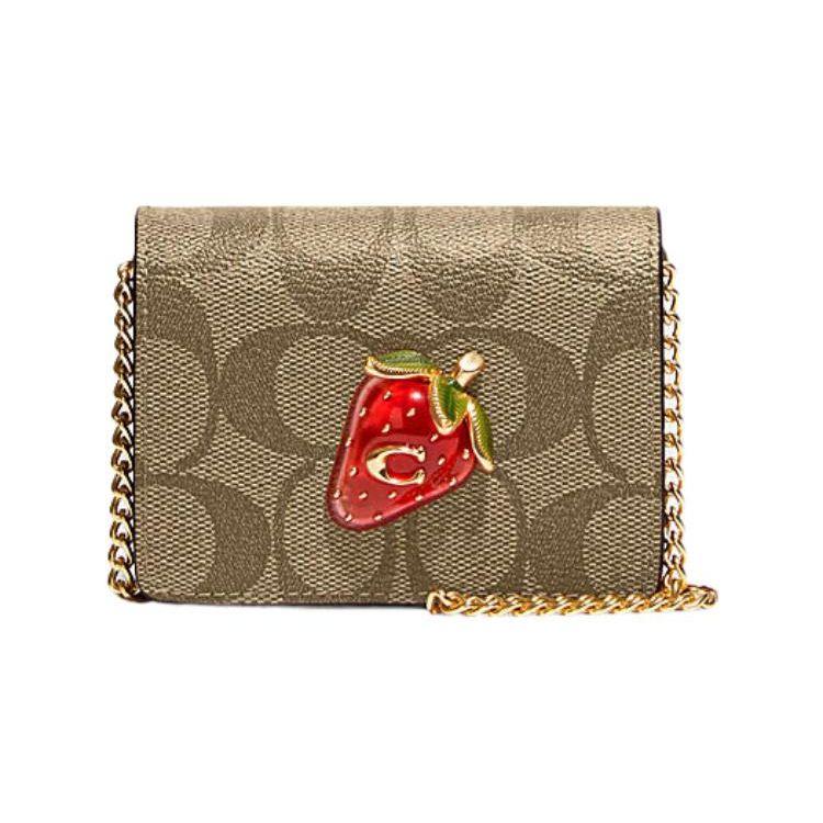

Coach 10 Metallic Strawberry Flap Leather Mini Shoulder Crossbody Wallet Women bags Brown Red CH355-IMVGQ Basic Set (Bag+Dust Bag)