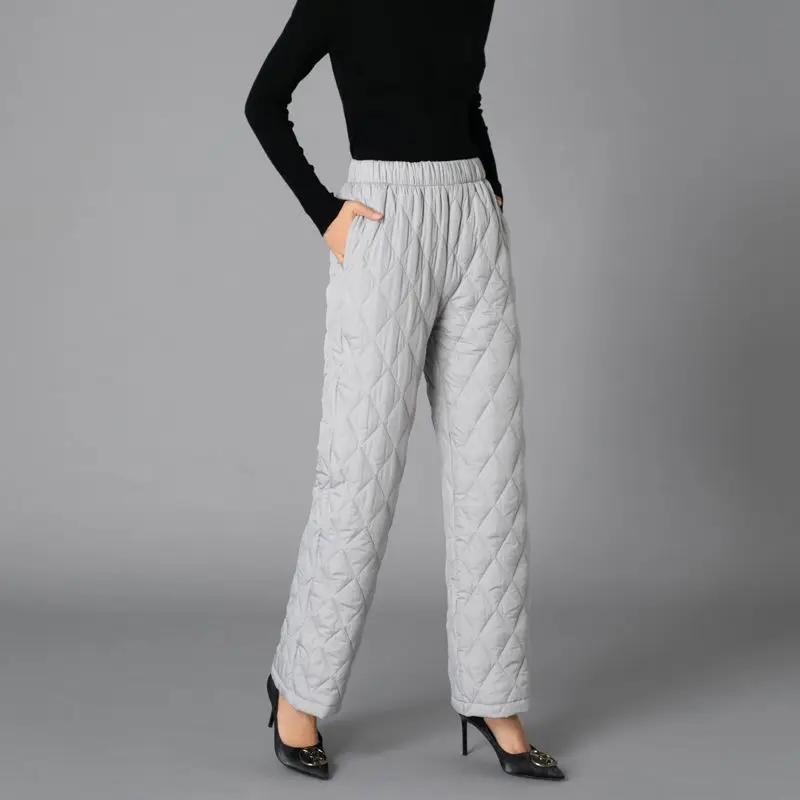 Women's Warm Navy Blue Diamond Quilted Straight Leg Padded Pants