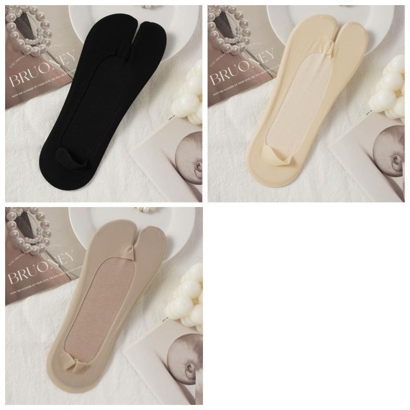 1/3 Pairs Women's Toe Splitting Invisible Boat Socks Ice Silk Non-Slip Low Cut Thin Breathable Sweat Absorbing Socks