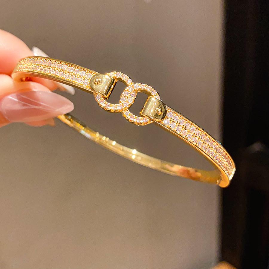 Fashion Geometric Zircon Crystal Gold Plated Bracelet With Elegant Style For Women